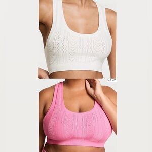 Victoria Secret Heart Pointelle Bralette crochet (tank top) White & Pink bundle